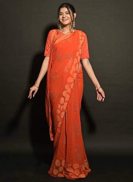 Orange Colour ASHIMA IVERY BRASSO Fancy Festive Wear Heavy Gerorgette Designer Latest Saree Collection 5007